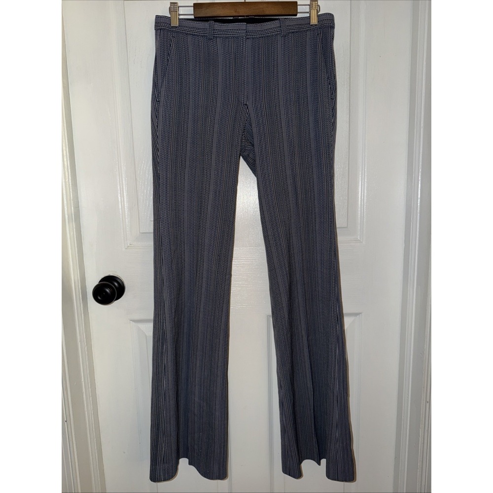 Theory Demitria Eldora Blue Stripe Flare Wool Pants Size 4 Career Business